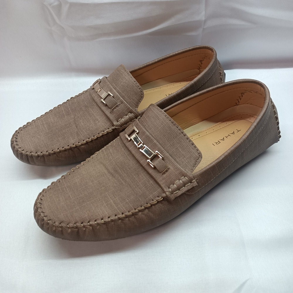 Tahari Jester Mens 10.5‎ Bit Loafers Tan Brown Fabric Driving Moccasins Casual